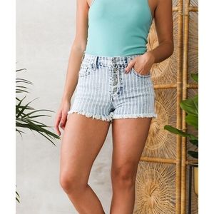 Buckle Darcy Kancan Button Fly Striped Denim High Rise Frayed Hem Shorts Size 24